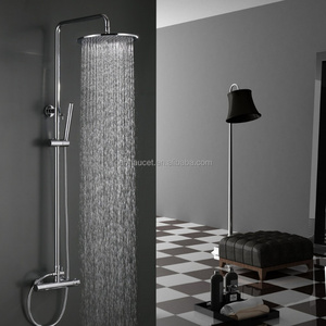 Exposed brass thermostatic shower mixer