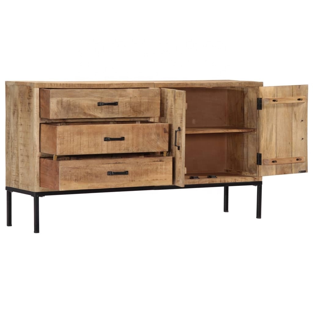 Solid Mango Wood 1 Door 3 Storage Drawers Stylish Natural Finish Cabinet For Home, Kitchen Living Room Sideboard Cabinet