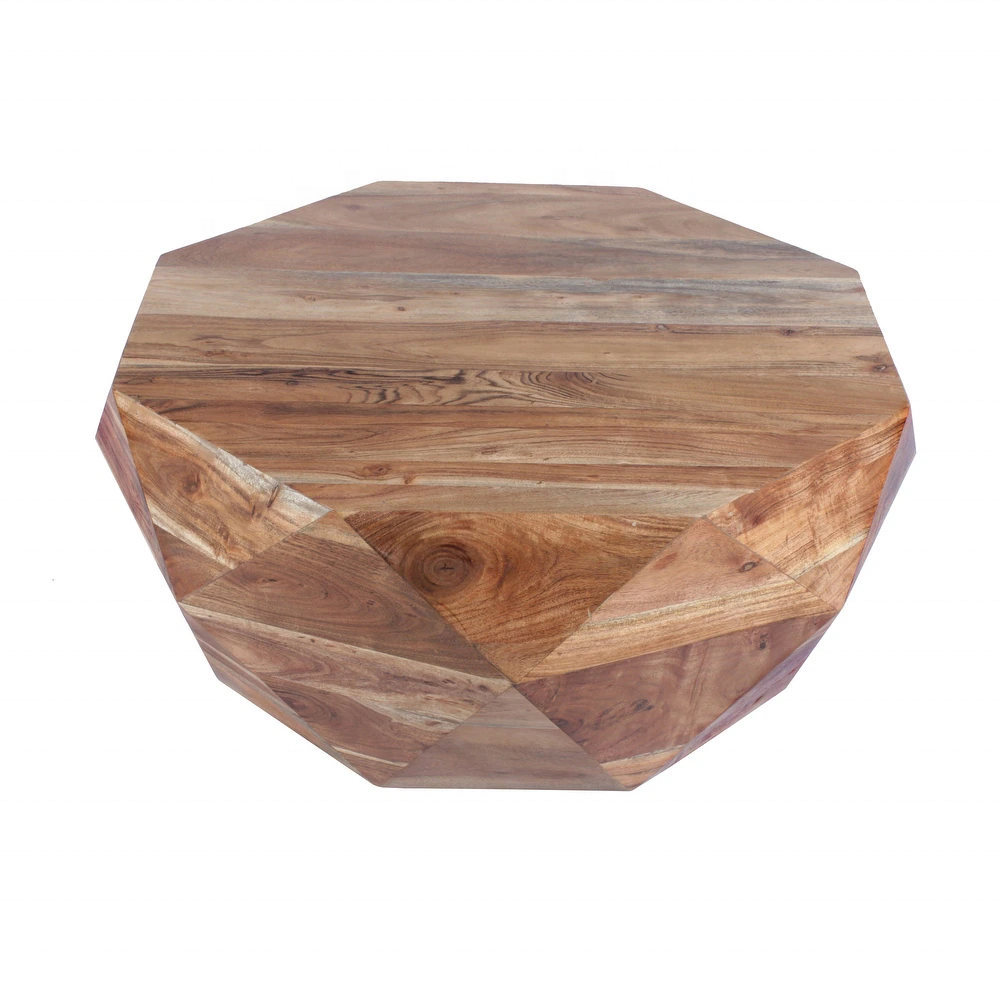 Modern Decorative Diamond Shape Design Solid Acacia Wood Brown Natural Finish Top Living Room Home Office Center Coffee Table