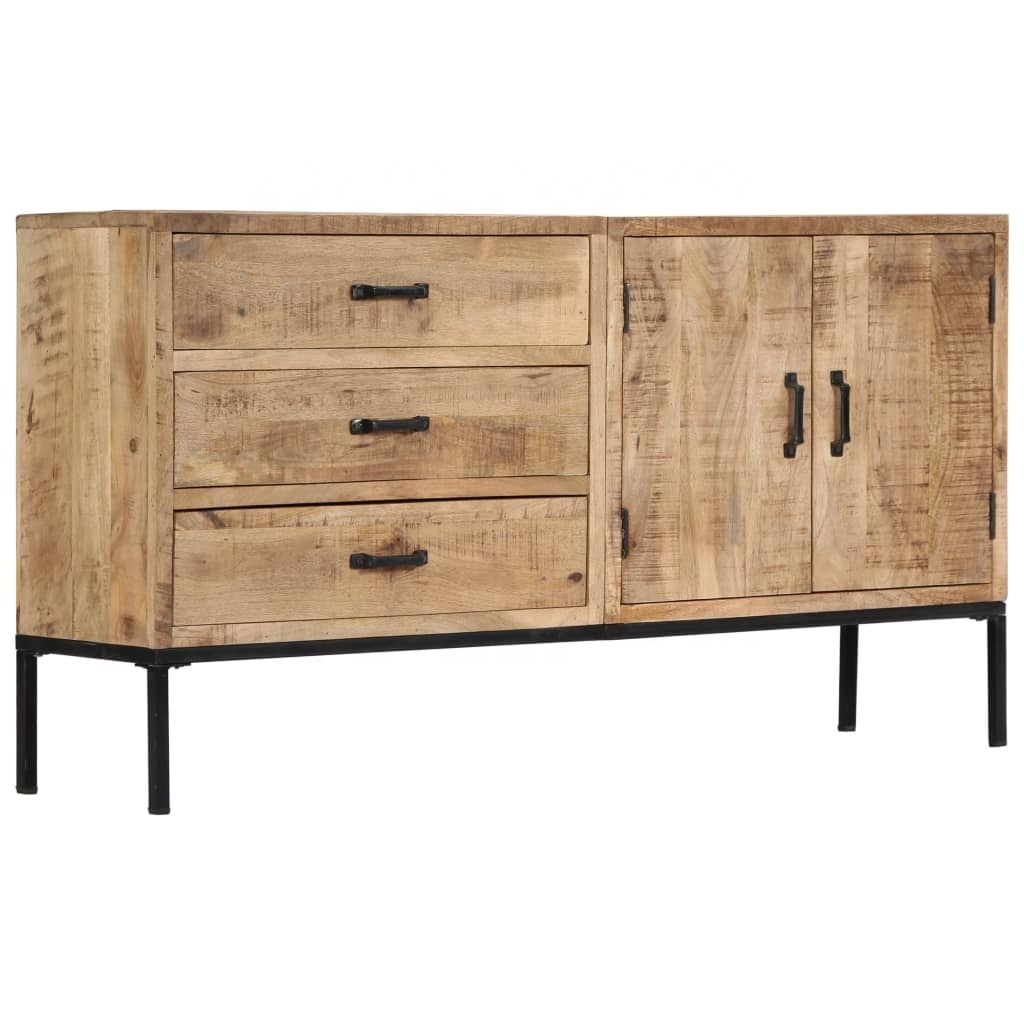 Solid Mango Wood 1 Door 3 Storage Drawers Stylish Natural Finish Cabinet For Home, Kitchen Living Room Sideboard Cabinet