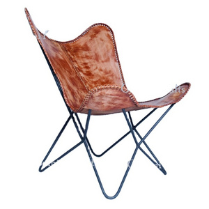 Premium Quality Comfortable Vintage Genuine Leather Handmade Decorative Folding Butterfly Chair  For Outdoor Livingfurn