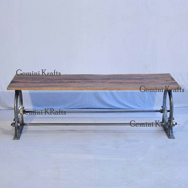 Industrial Cast Iron Patio Bench With Reclaimed Wooden Top