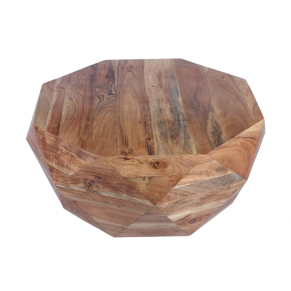 Modern Decorative Diamond Shape Design Solid Acacia Wood Brown Natural Finish Top Living Room Home Office Center Coffee Table