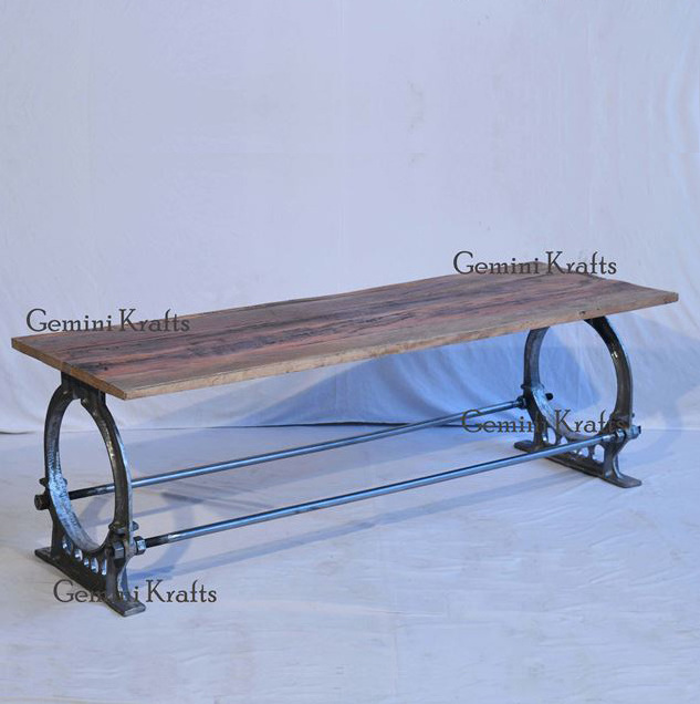 Industrial Cast Iron Patio Bench With Reclaimed Wooden Top