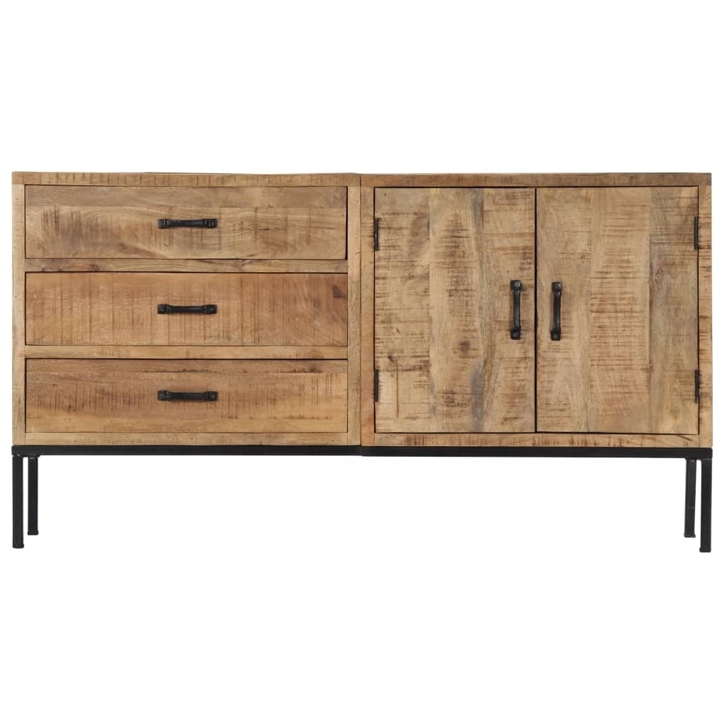 Solid Mango Wood 1 Door 3 Storage Drawers Stylish Natural Finish Cabinet For Home, Kitchen Living Room Sideboard Cabinet