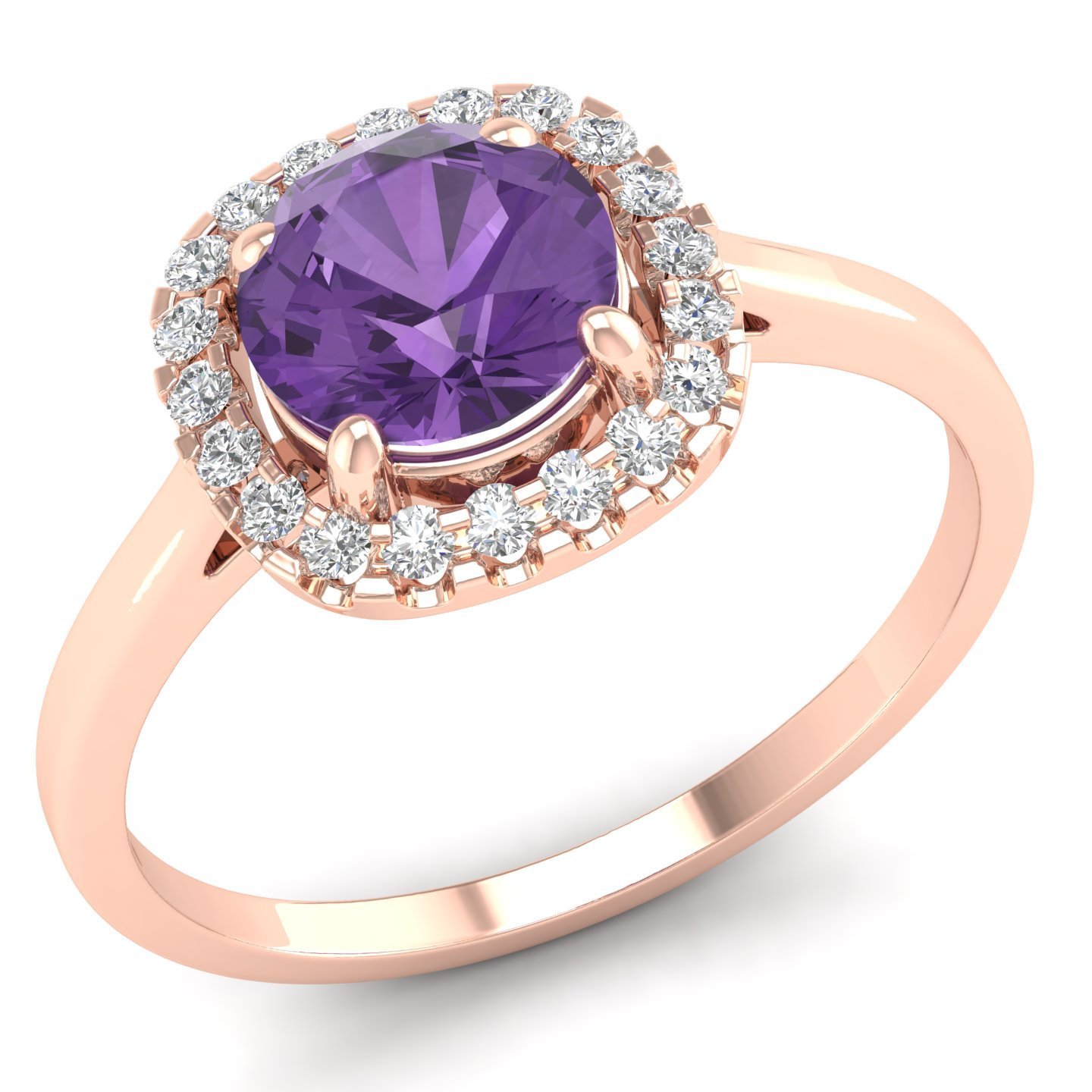 Round Cut Natural Purple Amethyst Gemstone Pave Set Diamond Ring 18k Solid Rose Gold Cocktail Ring Fine Jewelry Supplier