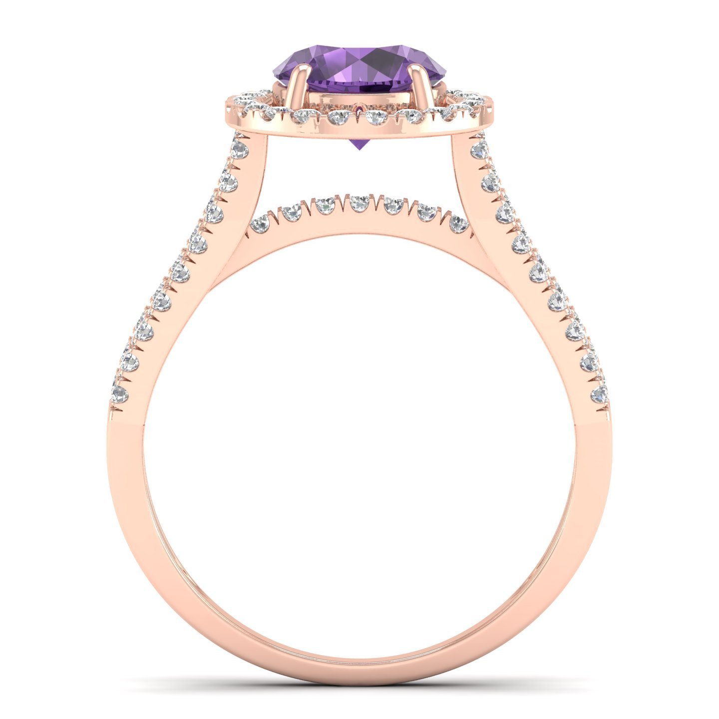 Gemstone Jewelry IGI Certified Diamond Round Cut Natural Amethyst Semiprecious Engagement Ring in 14K Solid Rose Gold Ring