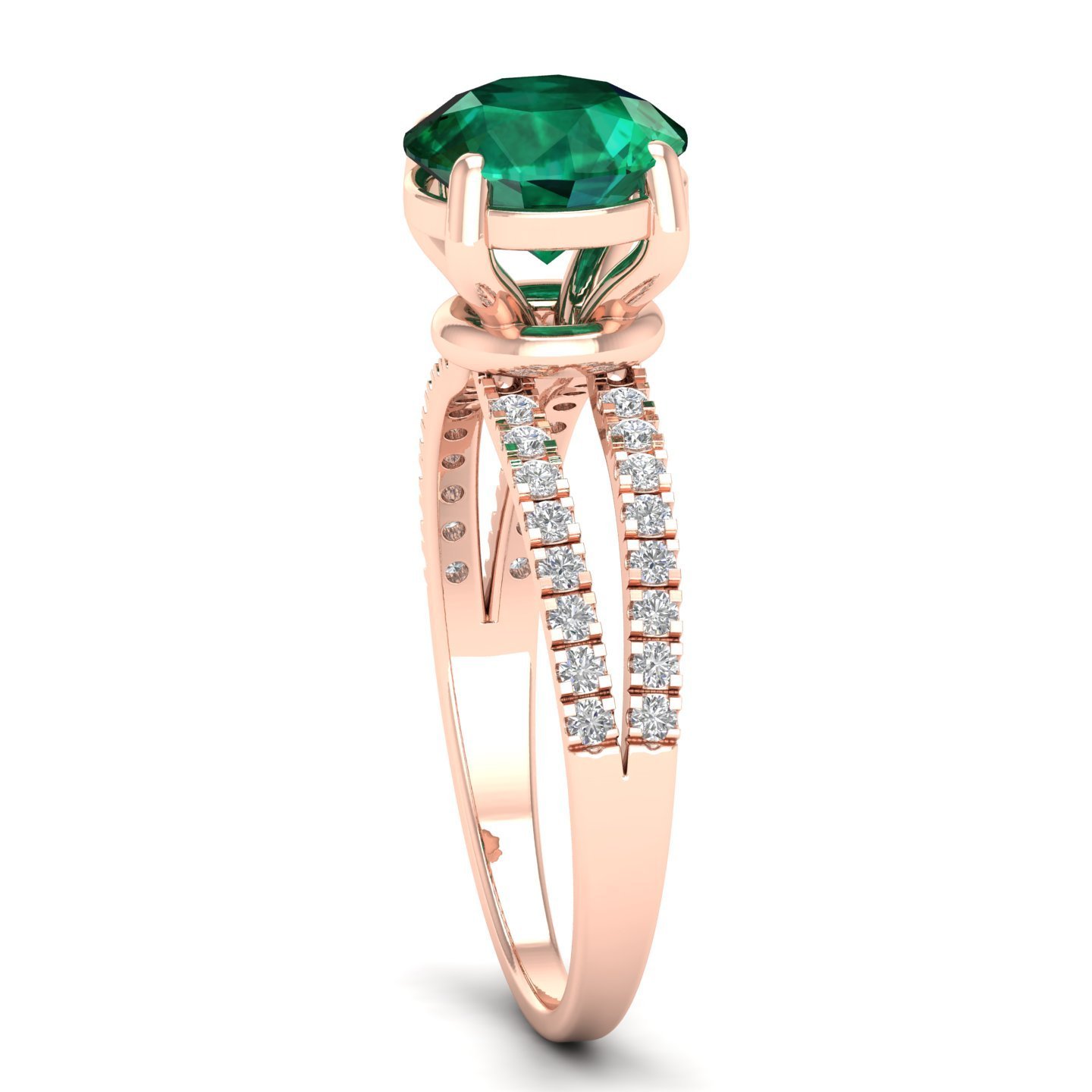 Emerald Diamond Engagement Wedding Ring 18k Solid Rose Gold Side Stone Round Shape White Trendy Gold Rings for Women