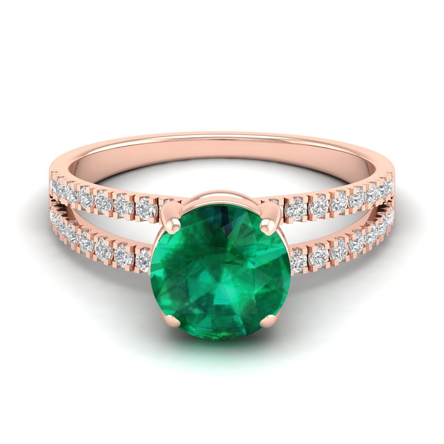 Emerald Diamond Engagement Wedding Ring 18k Solid Rose Gold Side Stone Round Shape White Trendy Gold Rings for Women