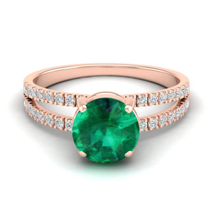 Emerald Diamond Engagement Wedding Ring 18k Solid Rose Gold Side Stone Round Shape White Trendy Gold Rings for Women