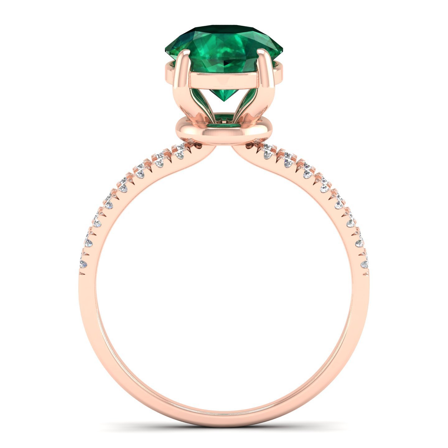 Emerald Diamond Engagement Wedding Ring 18k Solid Rose Gold Side Stone Round Shape White Trendy Gold Rings for Women