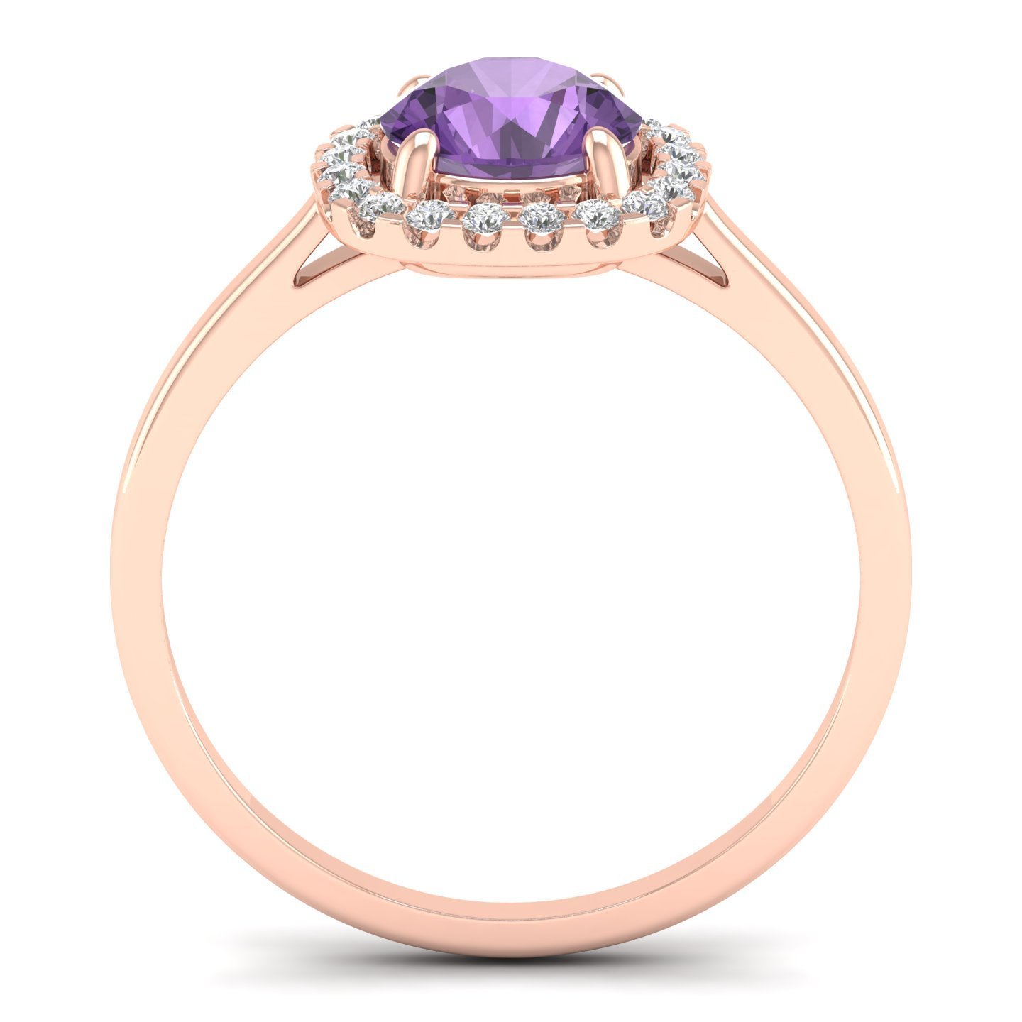 Round Cut Natural Purple Amethyst Gemstone Pave Set Diamond Ring 18k Solid Rose Gold Cocktail Ring Fine Jewelry Supplier