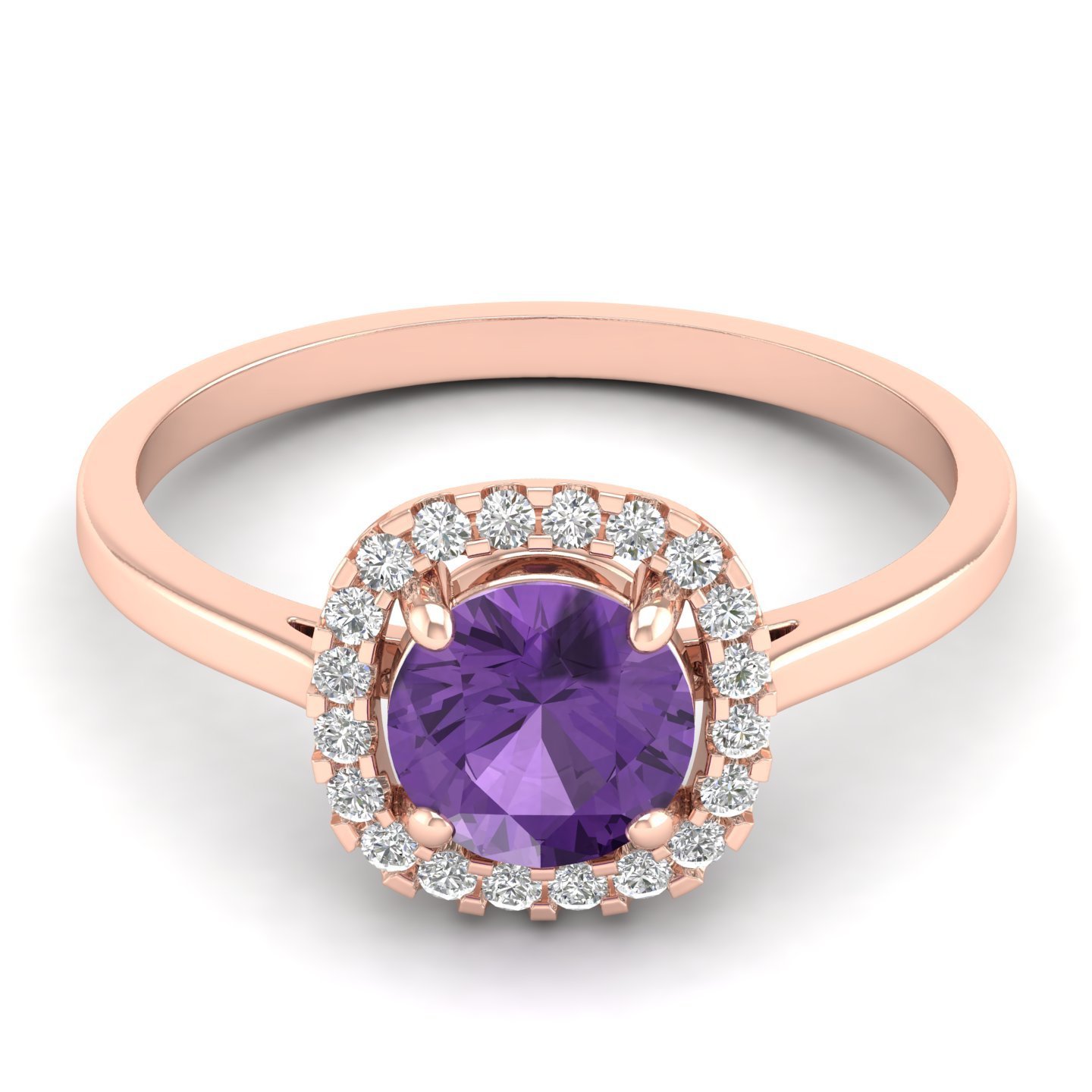 Round Cut Natural Purple Amethyst Gemstone Pave Set Diamond Ring 18k Solid Rose Gold Cocktail Ring Fine Jewelry Supplier