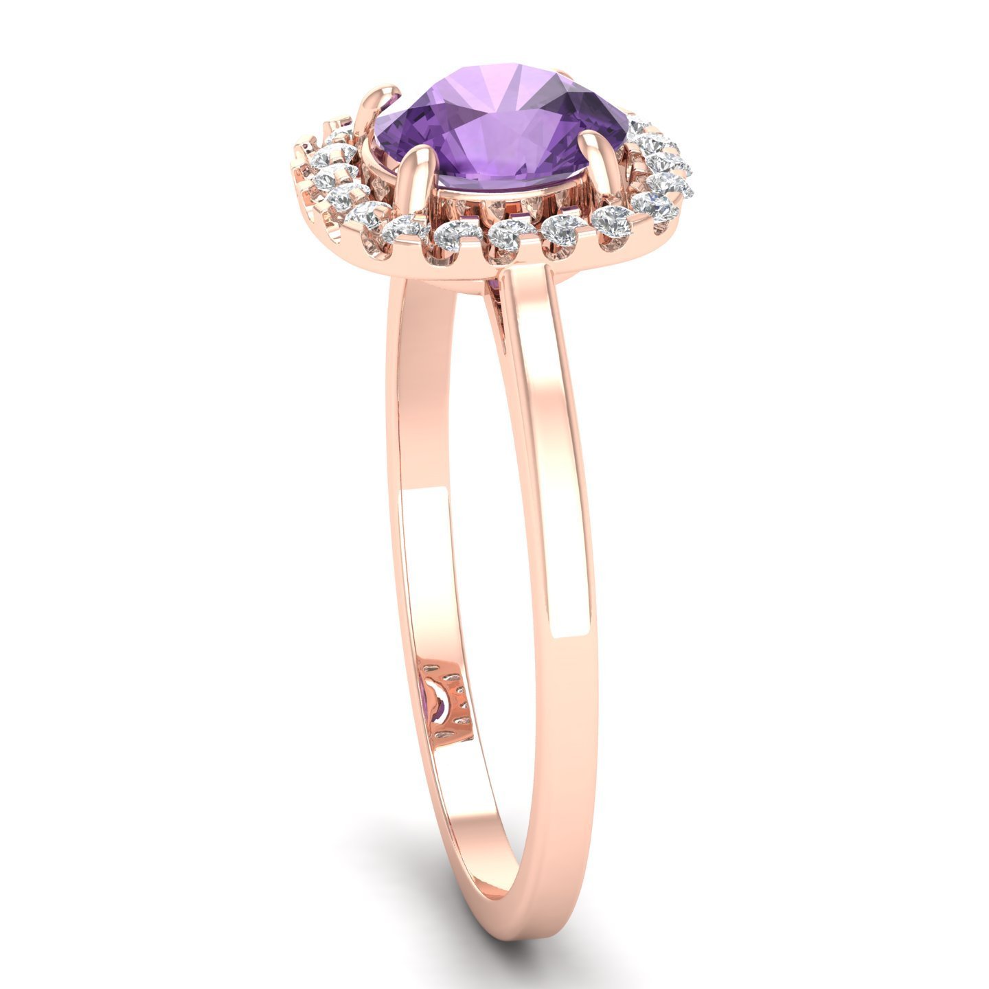 Round Cut Natural Purple Amethyst Gemstone Pave Set Diamond Ring 18k Solid Rose Gold Cocktail Ring Fine Jewelry Supplier