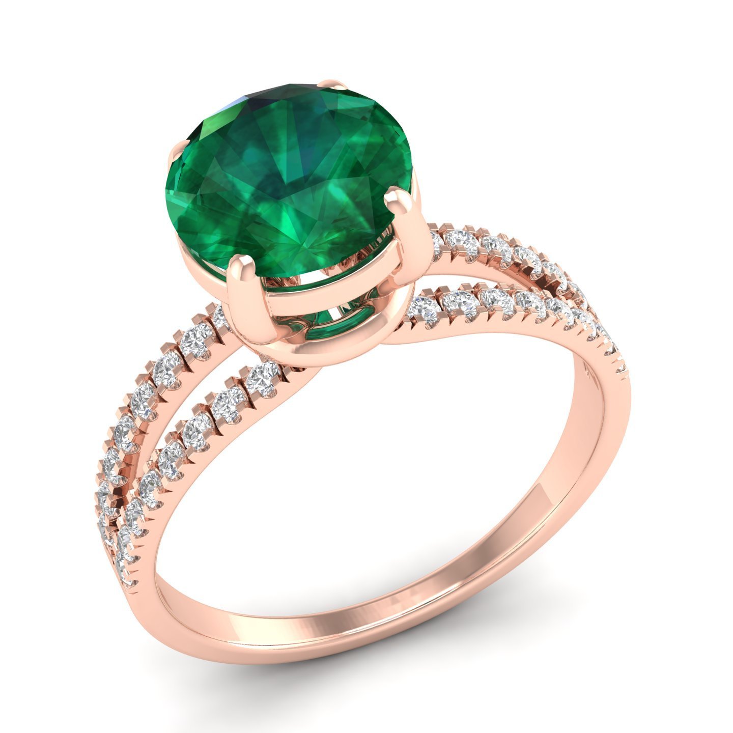 Emerald Diamond Engagement Wedding Ring 18k Solid Rose Gold Side Stone Round Shape White Trendy Gold Rings for Women