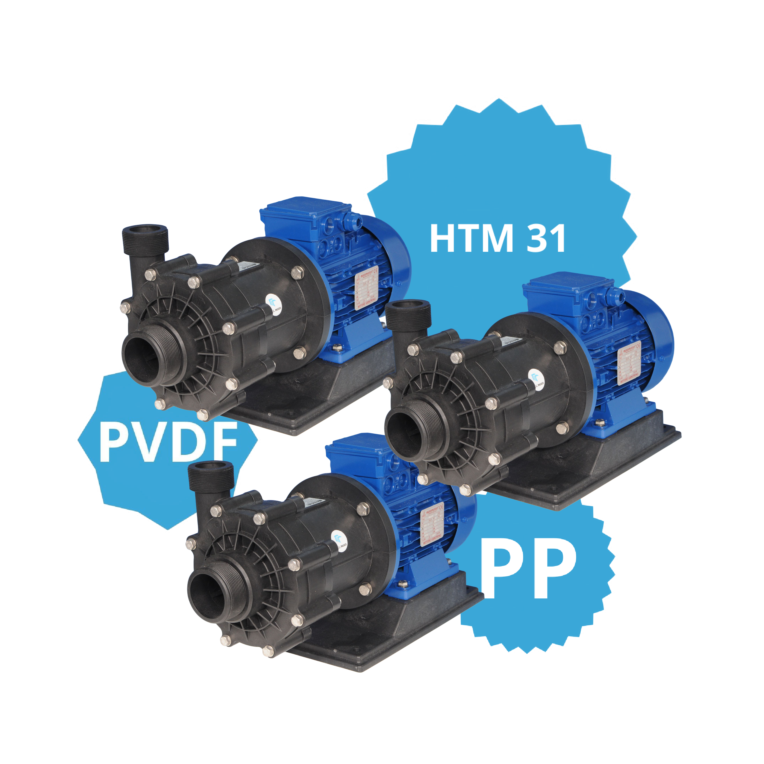 Industrial magnetic centrifugal pumps model HTM 31 PP PVDF with motor 2,2, 3 or 4kw made of plastic for acid handling water pump