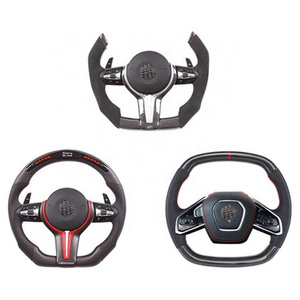 New Style Leather Carbon Fiber Racing Car Yoke Flat Bottom Heated Steering Wheel for Tesla Model 3/Y/X/S