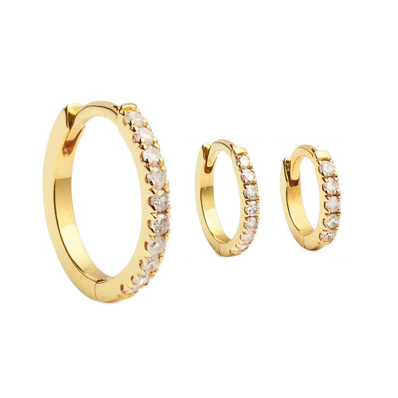 Gemnel Wholesale Gold Jewelry 925 Sterling Silver 8mm/10mm/12mm diamond huggie hoop earrings