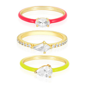 Gemnel delicate stacking multicolor rainbow colorful  enamel ring 925 silver jewelry women diamond rings