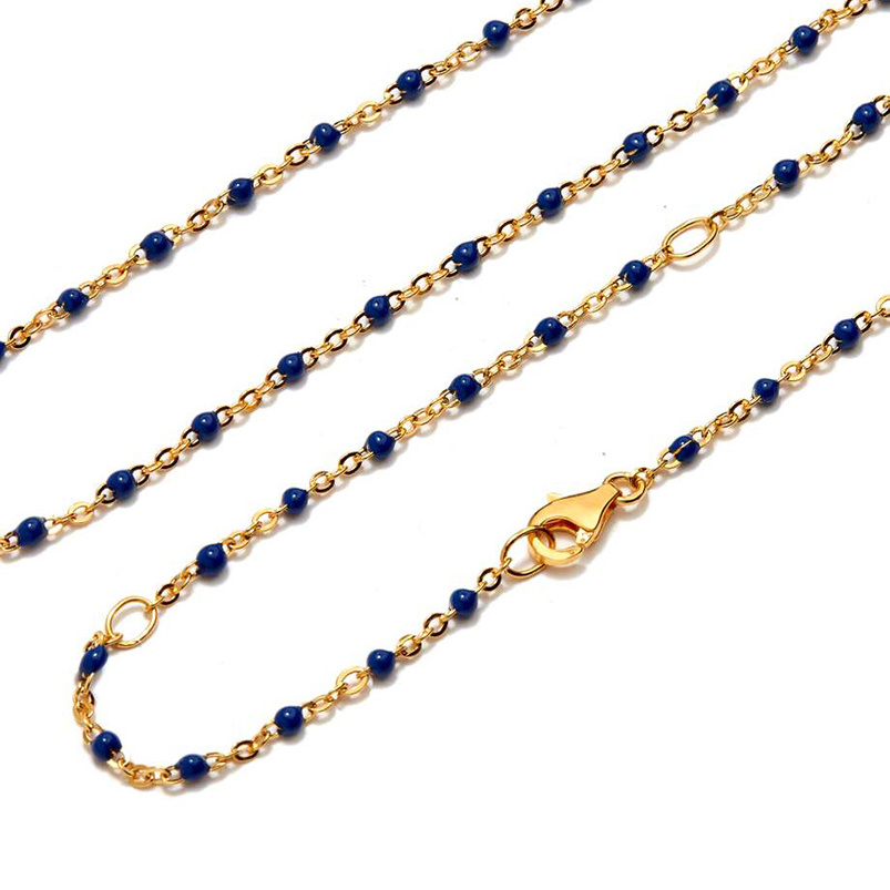 Gemnel bohemia 925 sterling silver 18k gold bead chain enamel cable chain necklace wholesale