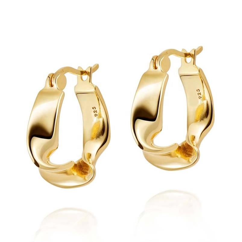 Gemnel high quality 18k gold plated jewelry designer inspired jewelry 925 silver irregular wave hoop earrings