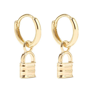 Gemnel 925 Sterling silver jewelry tiny lock huggie drop minimalist earrings