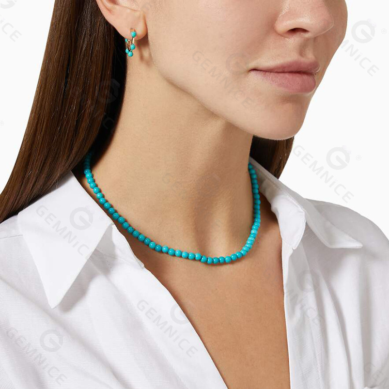 Gemnel new arrivals 925 silver 18k gold natural stone turquoise gemstone beaded choker necklace