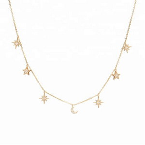 Gemnice fashion recycled sterling silver 14K gold statement moon star charm choker necklace