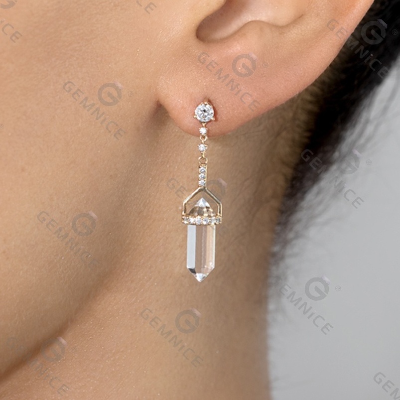 Gemnel 2024 new arrival high quality jewelry diamond prism crystal drops Blue tourmaline quartz earrings