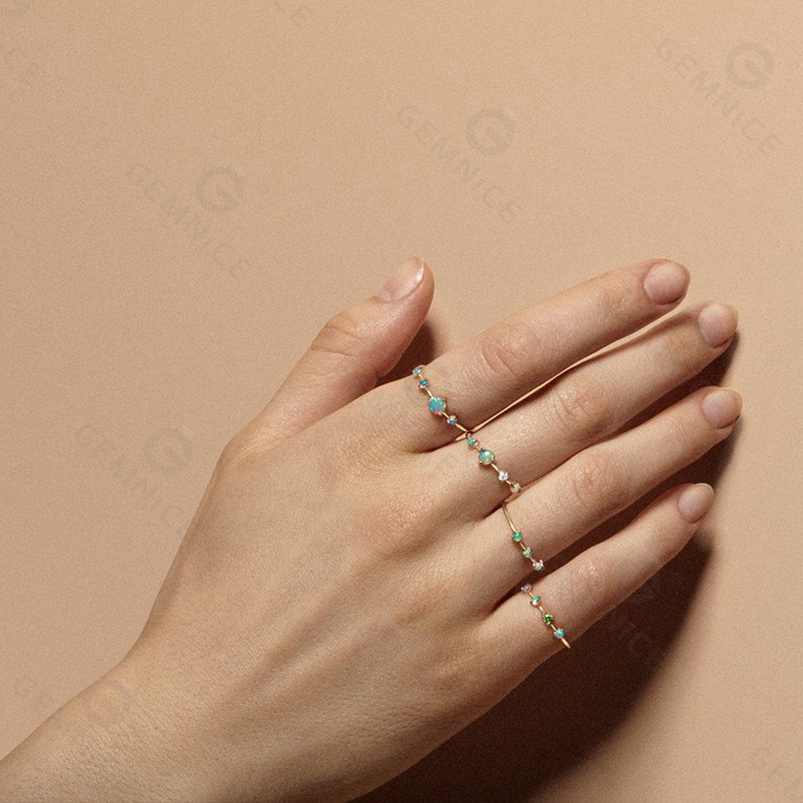 Gemnel vintage 925 sterling silver gold vermeil 0.1 microns four step opal sapphires diamond rings