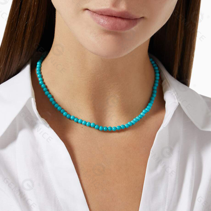 Gemnel new arrivals 925 silver 18k gold natural stone turquoise gemstone beaded choker necklace