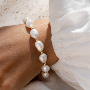 Gemnel 925 sterling silver custom natural baroque freshwater pearls adjustable bead bracelet