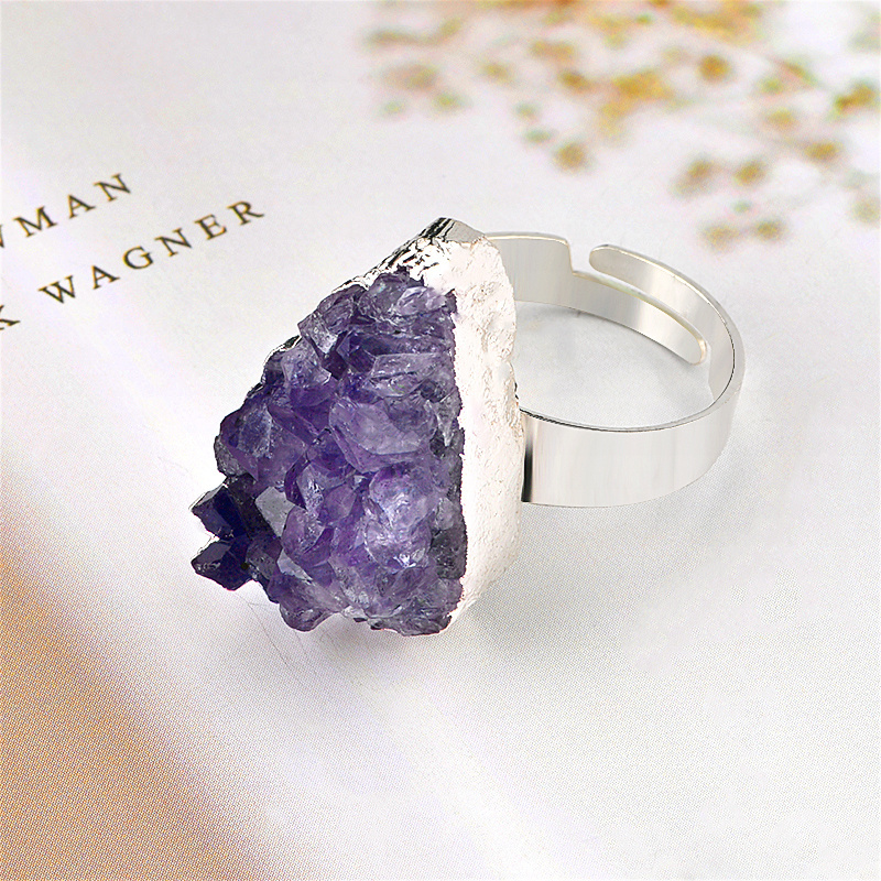 Stone Ring Geode Cluster Ring Adjustable Natural Gemstone Adjustable Crystal Stone Rock Geode Amethyst Druzy Ring