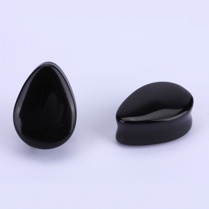 Black Onyx Teardrop Plug Body Piercing Jewelry Organic Natural Teardrop Stone Ear Gauge Tunnel Plug Ear Expander Stretcher