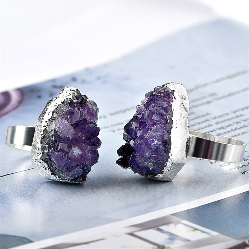 Stone Ring Geode Cluster Ring Adjustable Natural Gemstone Adjustable Crystal Stone Rock Geode Amethyst Druzy Ring