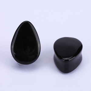 Black Onyx Teardrop Plug Body Piercing Jewelry Organic Natural Teardrop Stone Ear Gauge Tunnel Plug Ear Expander Stretcher