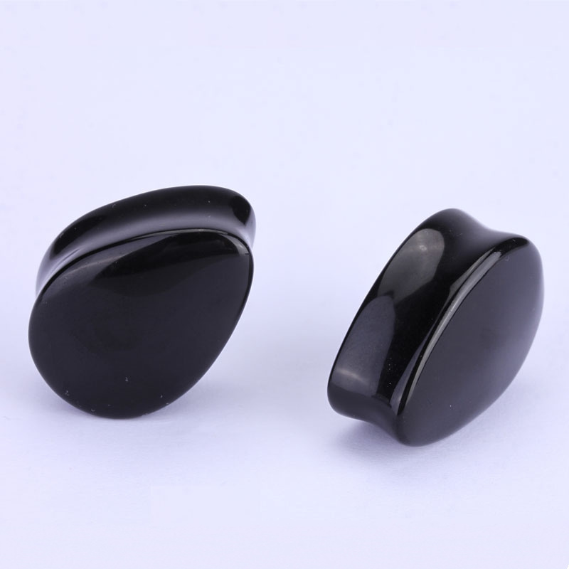 Black Onyx Teardrop Plug Body Piercing Jewelry Organic Natural Teardrop Stone Ear Gauge Tunnel Plug Ear Expander Stretcher