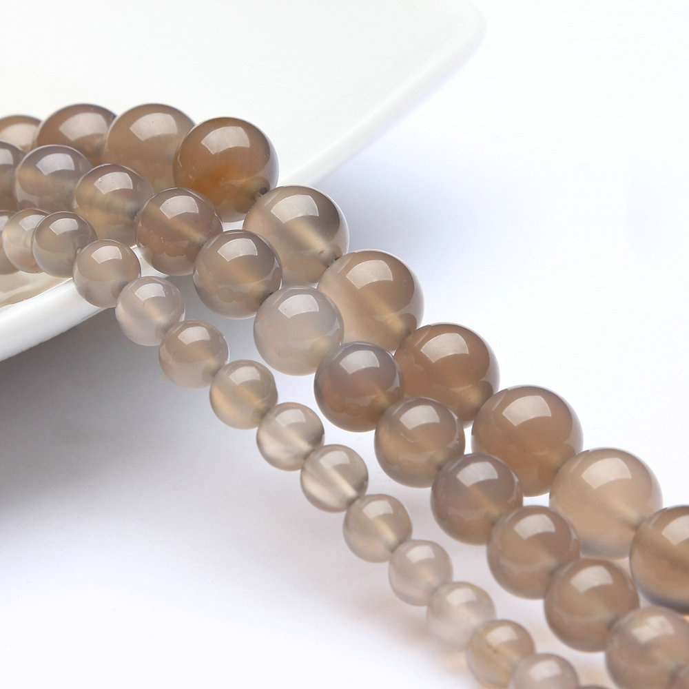 Wholesale 4 6 8 10 12mm Round Gem Beads Gray Agates Natural Stone Beads For Jewelry Making Diy