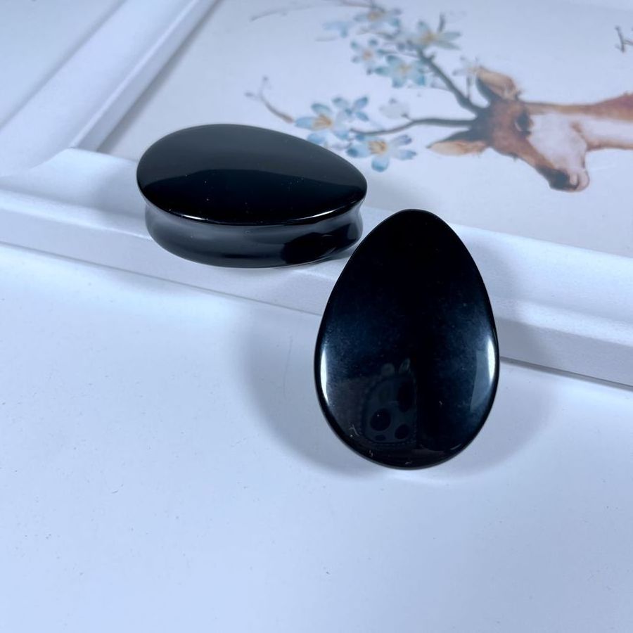 Black Onyx Teardrop Plug Body Piercing Jewelry Organic Natural Teardrop Stone Ear Gauge Tunnel Plug Ear Expander Stretcher