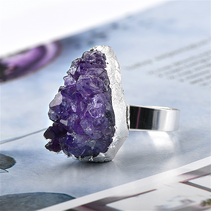 Stone Ring Geode Cluster Ring Adjustable Natural Gemstone Adjustable Crystal Stone Rock Geode Amethyst Druzy Ring