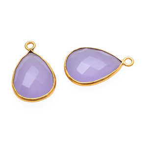 Gold Electroplated Natural Gemstone Double Bail Lavender Chalcedony Connectors