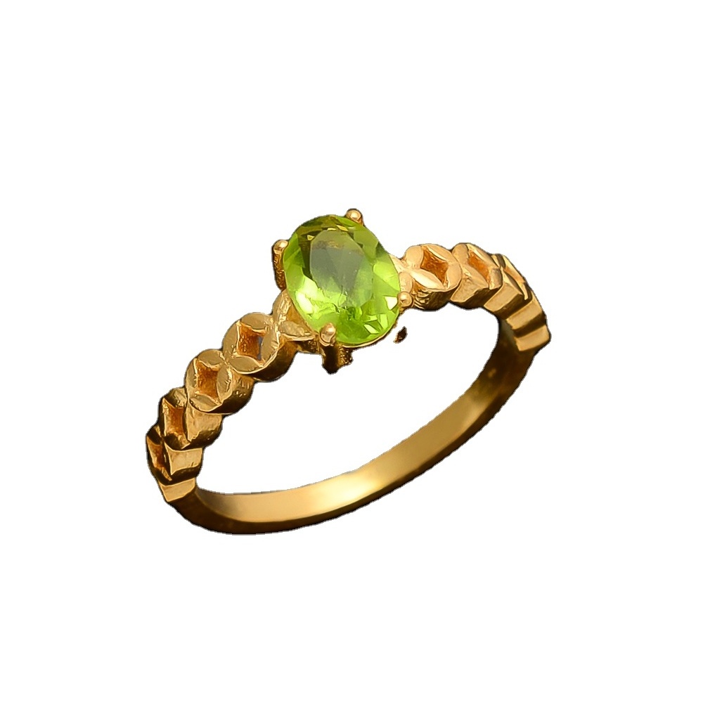 Peridot Hydro Sterling Silver Handmade Stackable Gemstone Gold Plated Rings