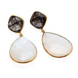 Brass Earrings Black Rutile & Milky Attractive Brass Gemstone Brass earrings