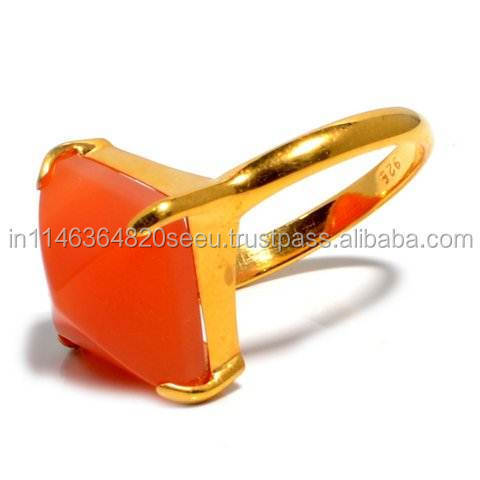 Carnelian Ring Jewelry 925 Sterling Silver Gemstone Gold Plated Beautiful Rings