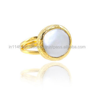 Fresh Water Pearl Gold Plated Vermeil Ring Handmade Gemstone Rings