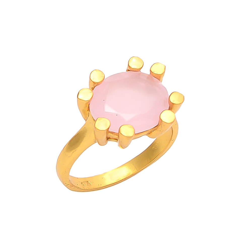 925 Sterling Silver Rose Chalcedony 925 Sterling Silver Gold Plated Rings