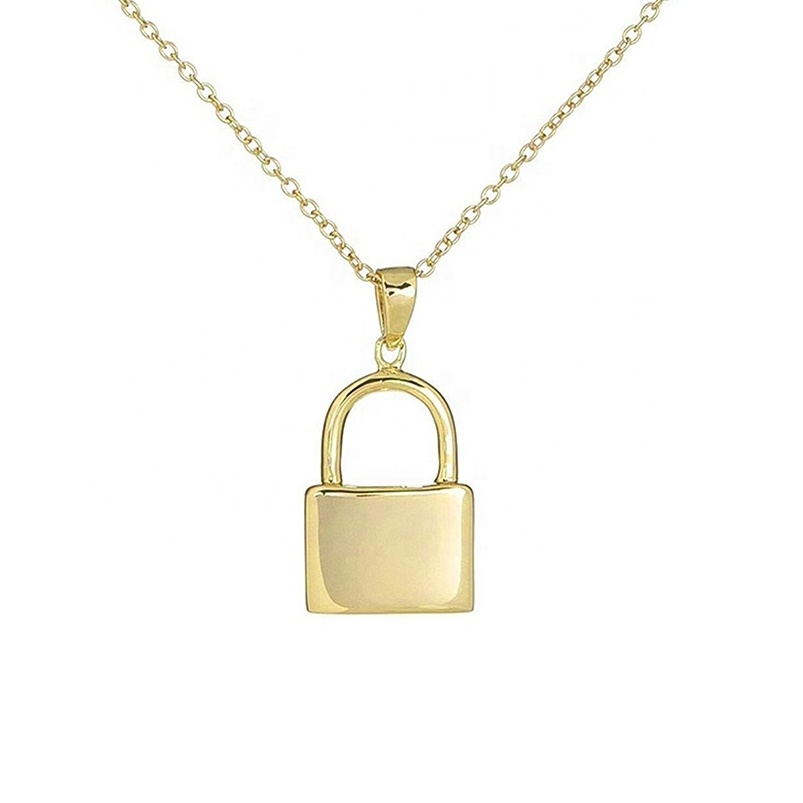 Gemnel new arrival women 925 silver jewelry gold plated cable chain padlock pendant necklace