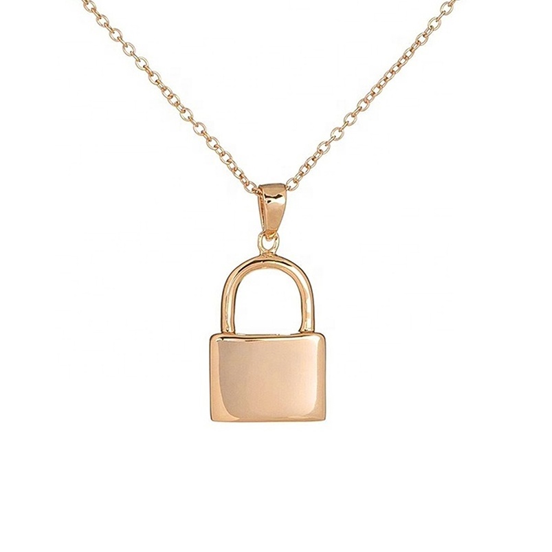 Gemnel new arrival women 925 silver jewelry gold plated cable chain padlock pendant necklace