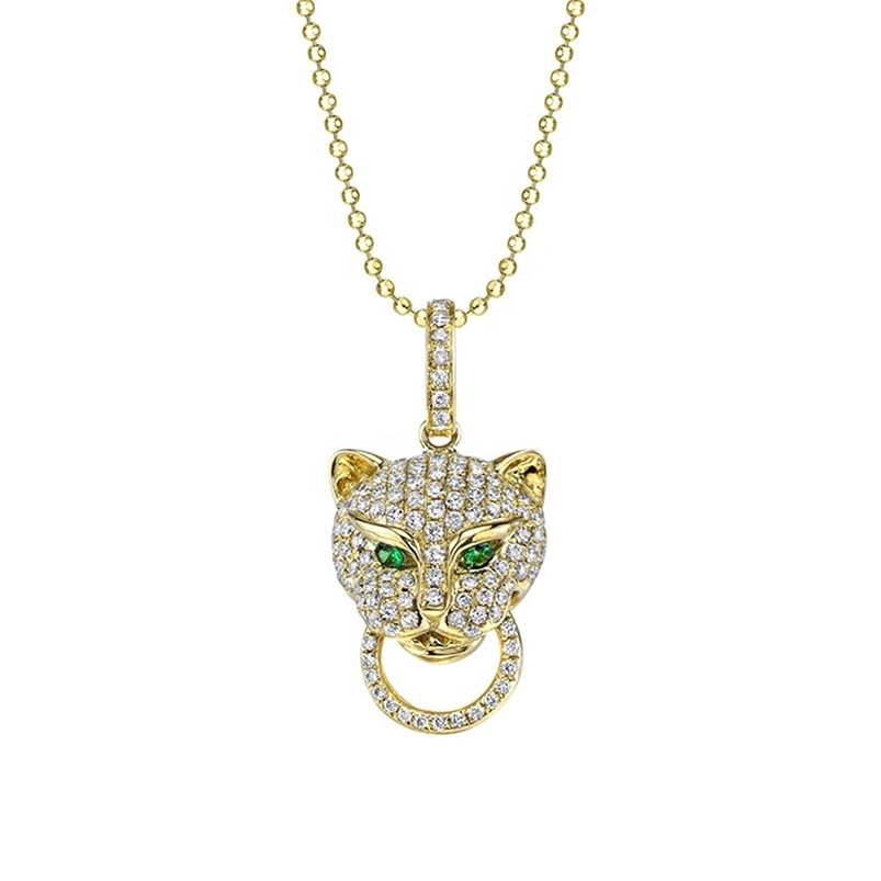 Gemnel new fashion 925 silver jewelry gold plated pave full diamonds leopard head pendant necklace