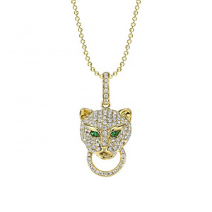 Gemnel new fashion 925 silver jewelry gold plated pave full diamonds leopard head pendant necklace